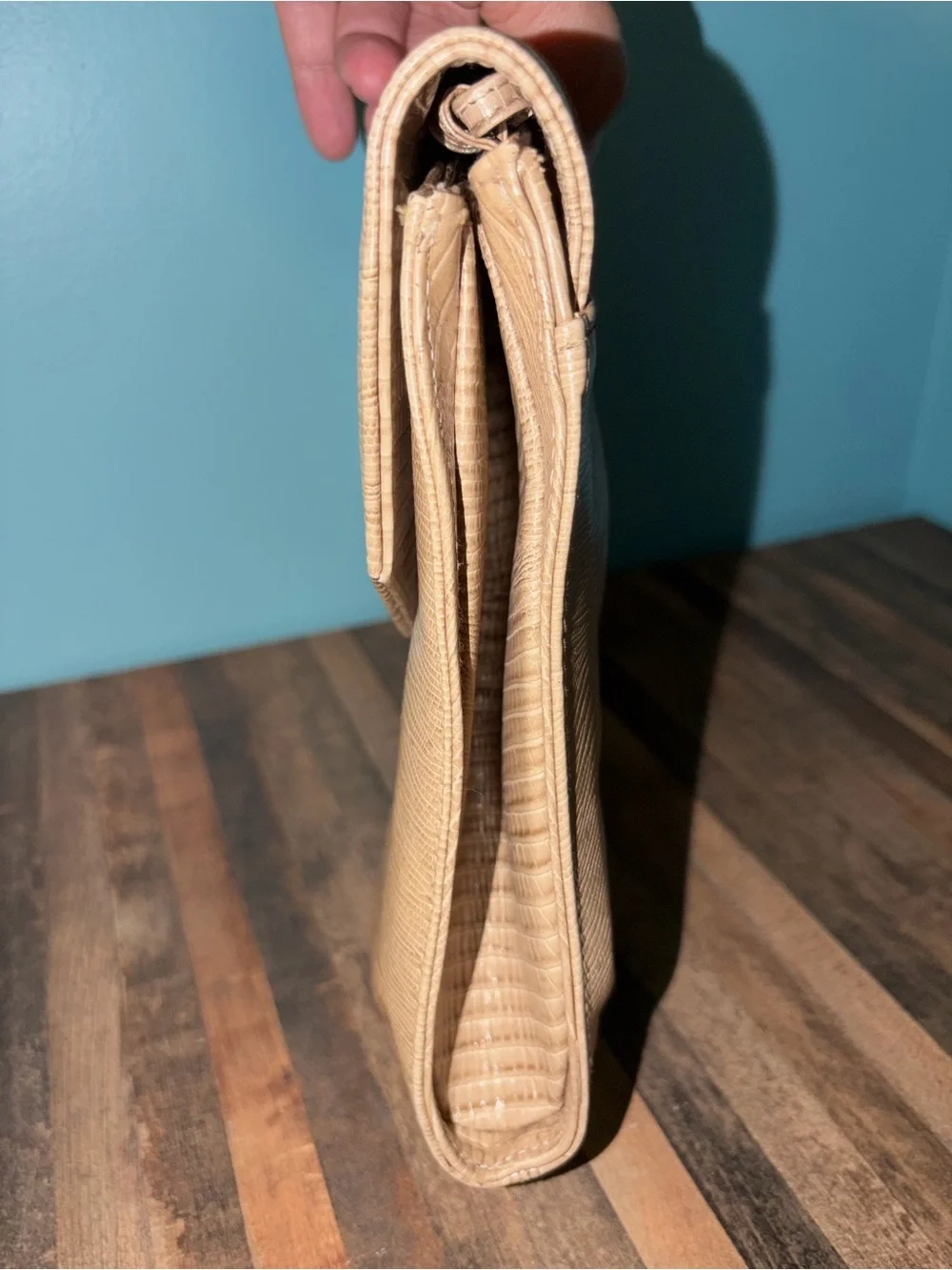 Meyers Vintage Neutral Lizard-Embossed Leather Clutch or Crossbody- Beige